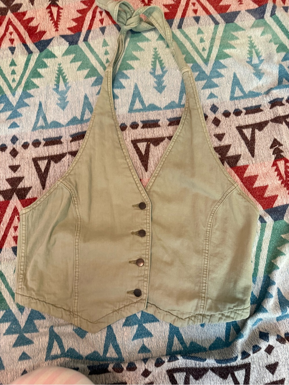 Wrangler Olive Green Halter Button-Front Crop Top